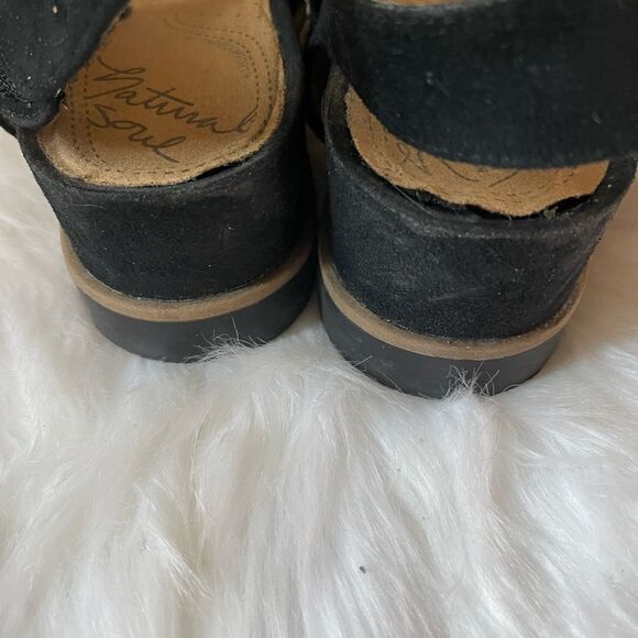 Natural Soul Kaila black faux suede wedge sandals with Velcro straps size 10M - Picture 5 of 9
